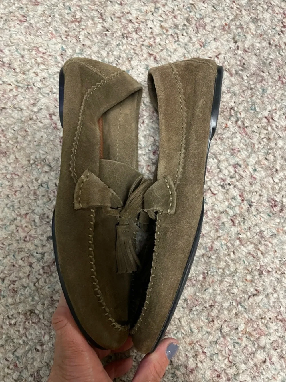 Zara Olive Green Suede Tassel flat Loafers - Picture 7 of 9